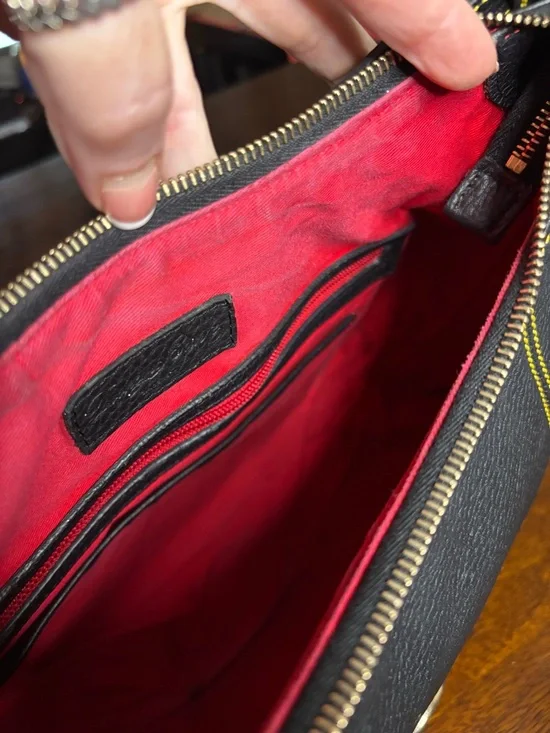 Dooney & Bourke Pebbled Leather Hobo Bag Black Yellow Stitch Shoulder Bag - Picture 11 of 15